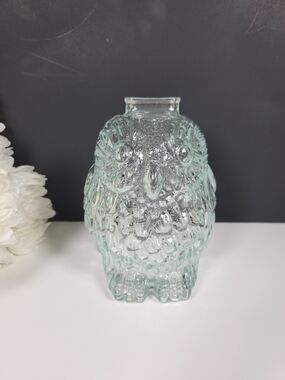 Vintage Wise Old Owl Glass Bank | Clear Glass Owl Piggy Bank | Smash Coin Bank